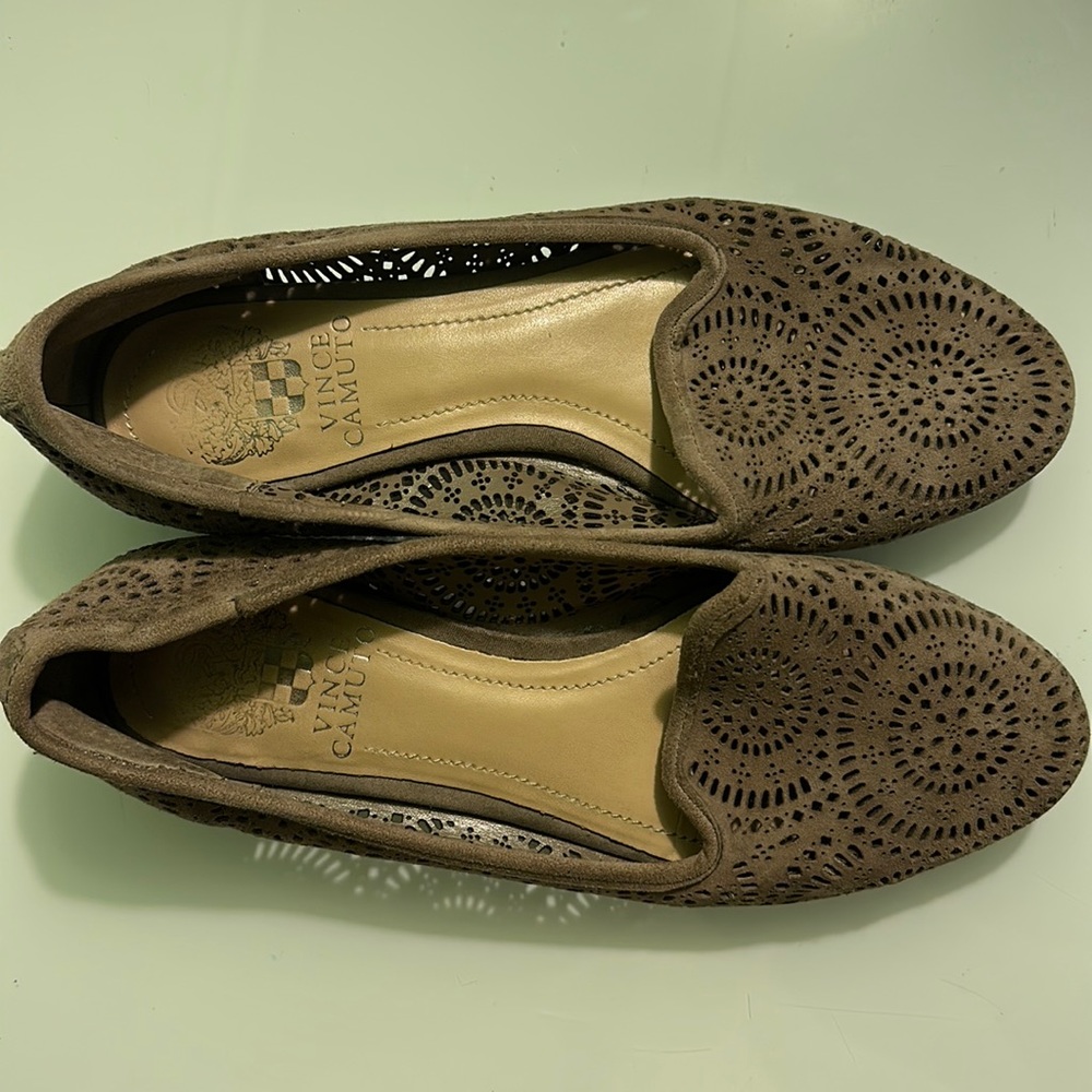 Genuine Leather Taupe Perforated Flats